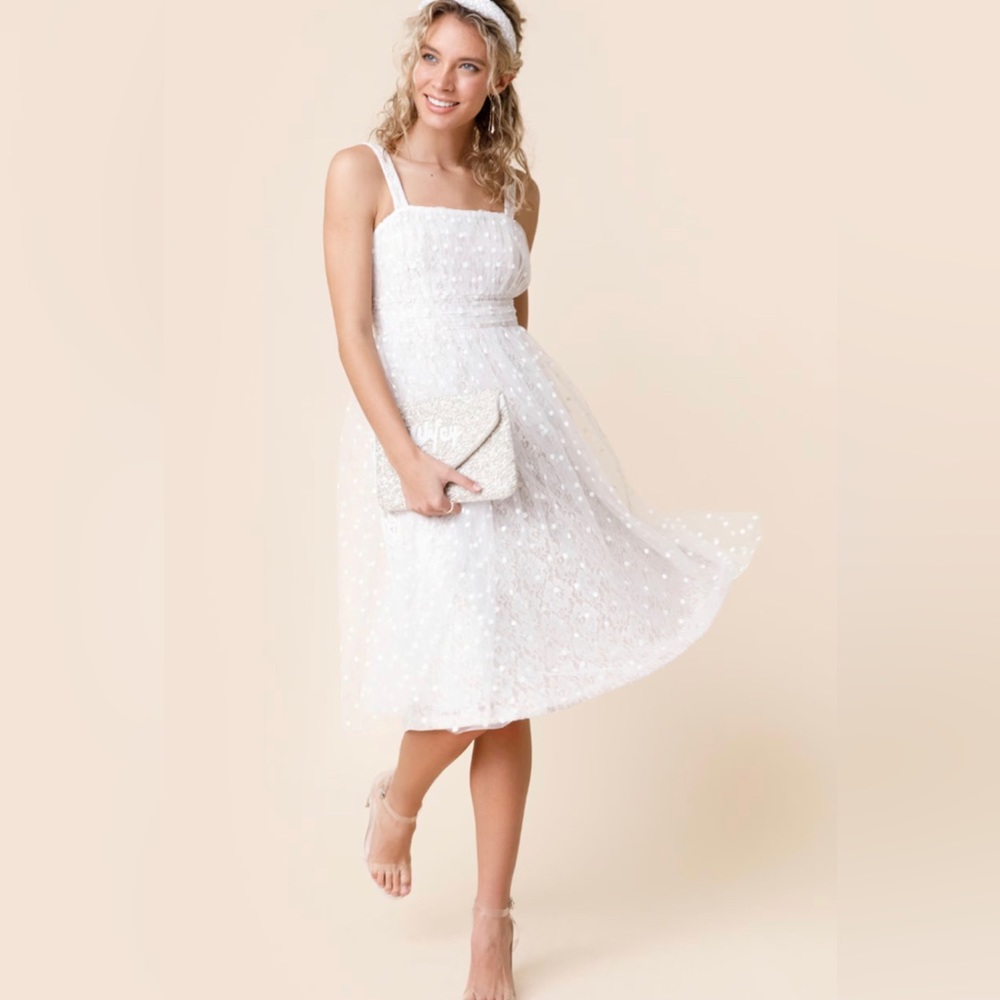 Women's Gia Lace Dot Overlay Midi Wedding Dress